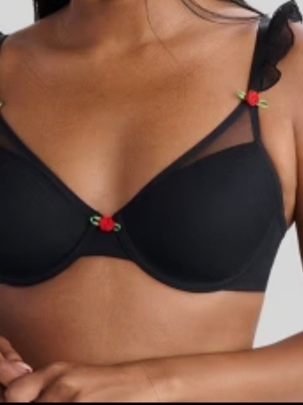 Parade Bra -Black Underwire Bra with Red Rose Accent